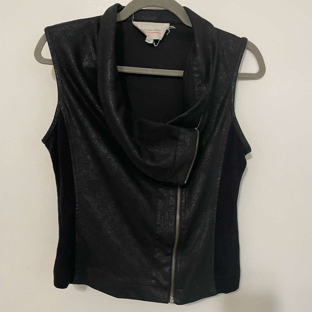 Two By Vince Camuto black
Moto Mixed Media shimmer vest Mock Neck Stretch sides
